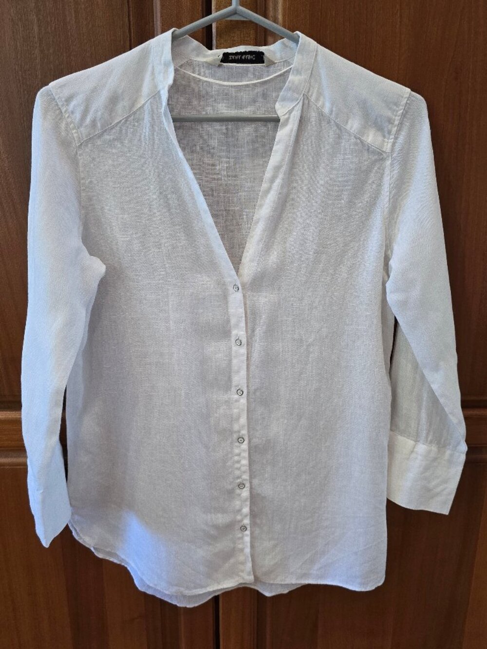 ZARA white linen blouse button up v neck XS